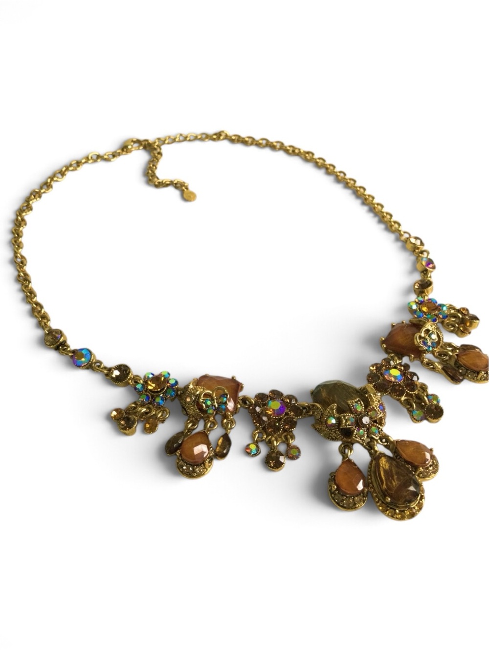 Amber & Aurora Borealis Crystal Statement Bib Necklace - Picture 7 of 15